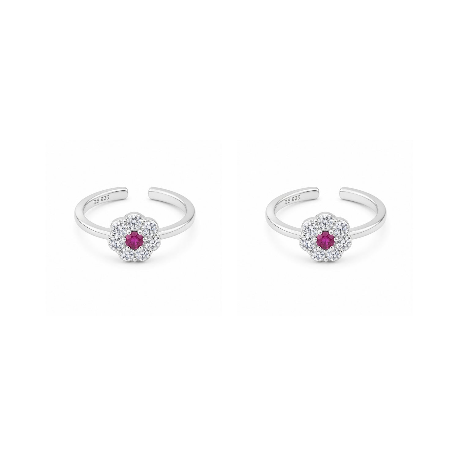 Ruby Blossom Adjustable 925 Sterling Silver Toe Rings