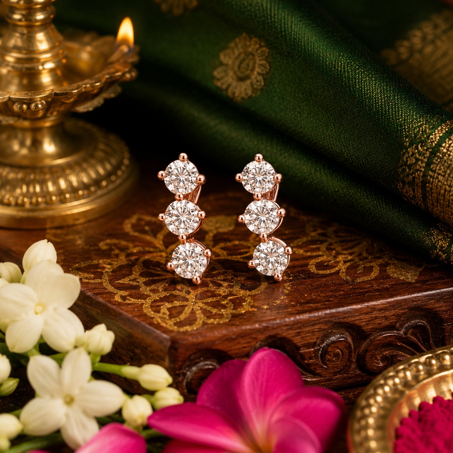 Graduated Triple Solitaire 925 Pure Sterling Silver Climbers