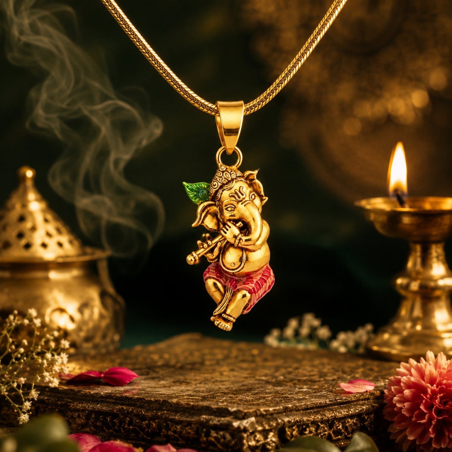 925 Sterling Silver Gold Plated Lord Ganesha Pendant.