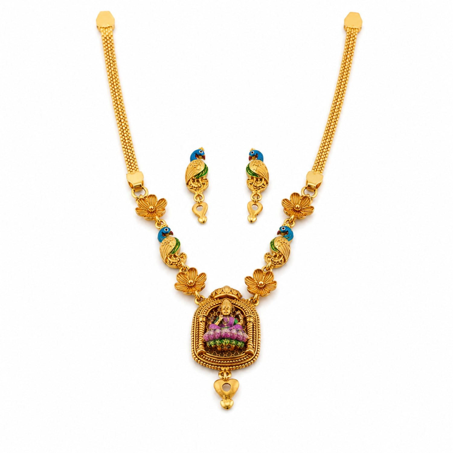 The Divine Kamalam Peacock 925 Silver Necklace Set