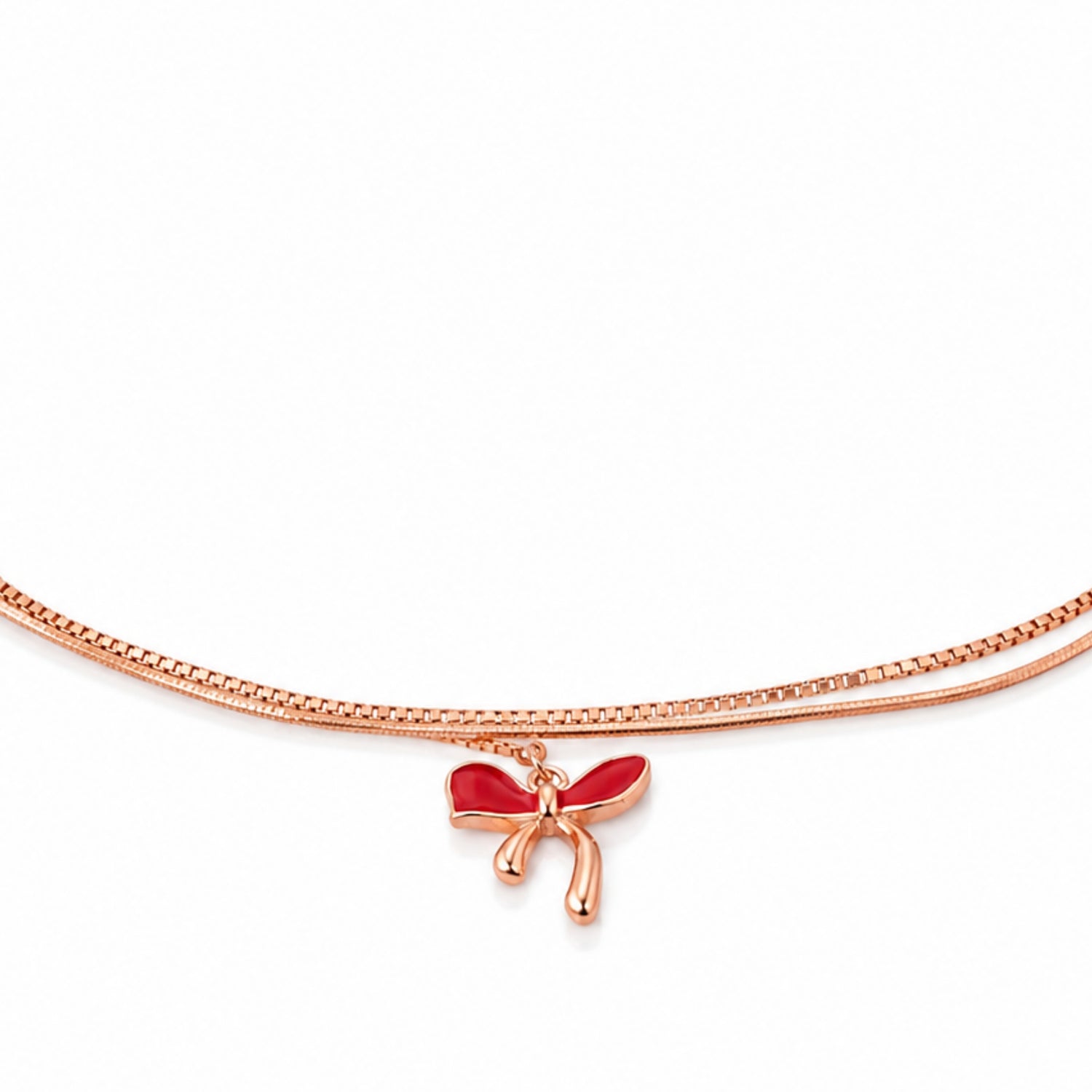 Crimson Dragonfly Layered 925 Silver Anklet