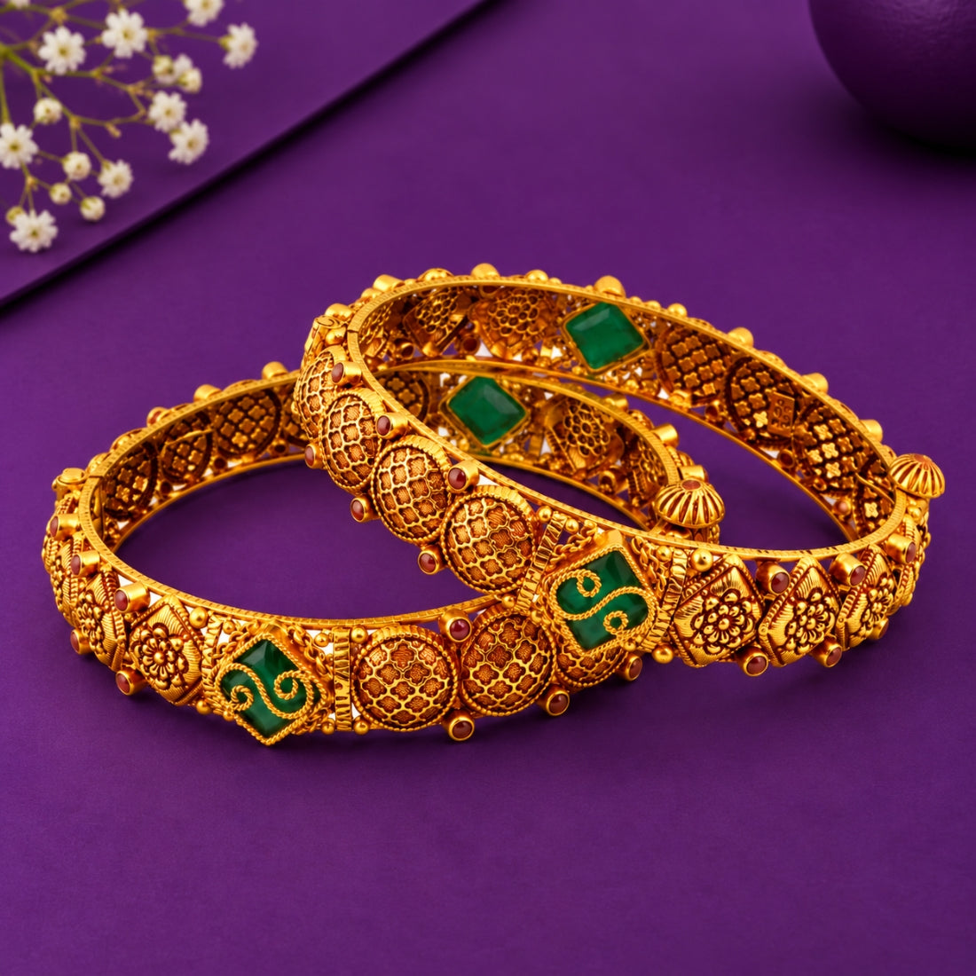The Royal Jali – 925 Silver Antique Gold-Plated Lattice Bangle Set