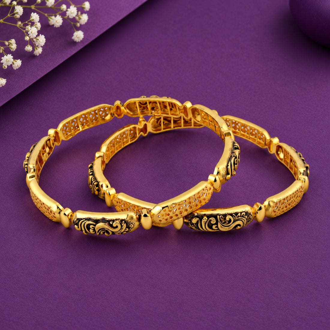The Aaradhya Nakshi 925 Silver Gold Plated Segmented Bangles