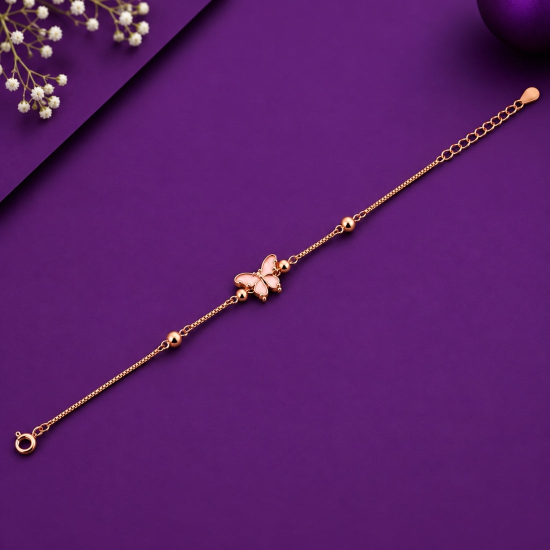 The Rose Monarch – 925 Rose Gold Dainty Butterfly Bead Bracelet