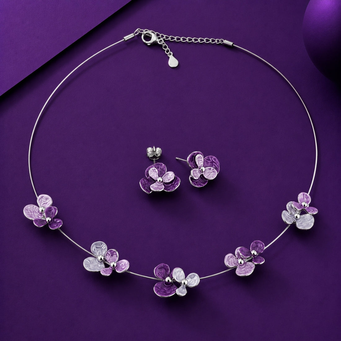 The Frozen Orchid Floating Wire 925 Silver Necklace Set