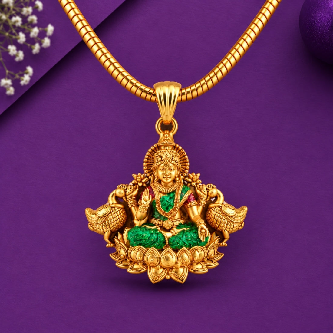 The Gajalakshmi Mayura 925 Silver Gold Plated Pendant