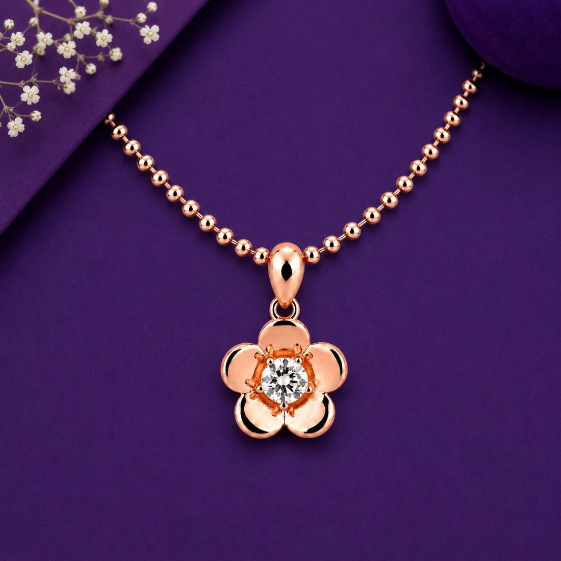 The Solitaire Blossom 925 Silver Rose Gold Pendant