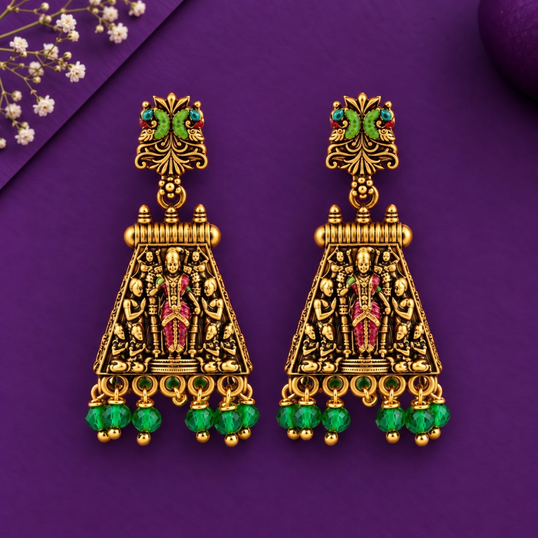 The Devi Utsav Mandapam Enamel Jhumkas