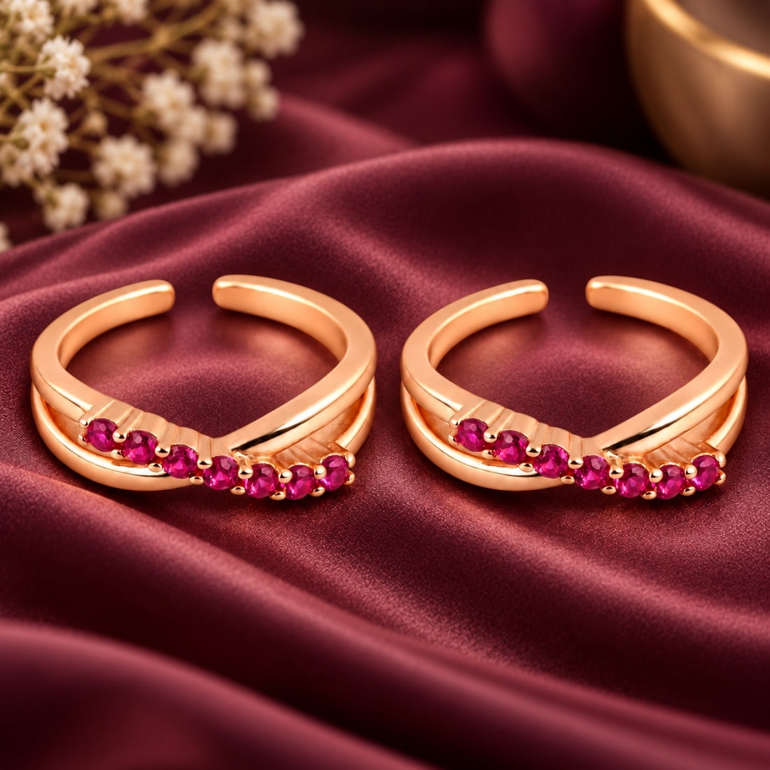 The Ruby Infinity Rose Gold 925 Silver Toe Rings (Pair)