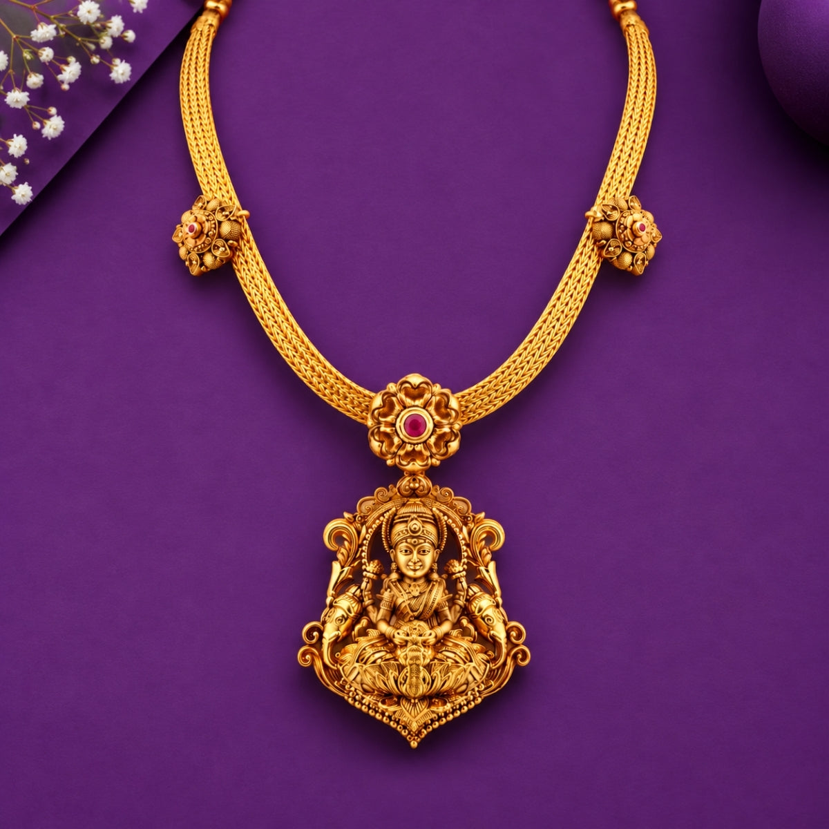 The Ashta Lakshmi Nakshi 925 Gold Plated Silver Haram
