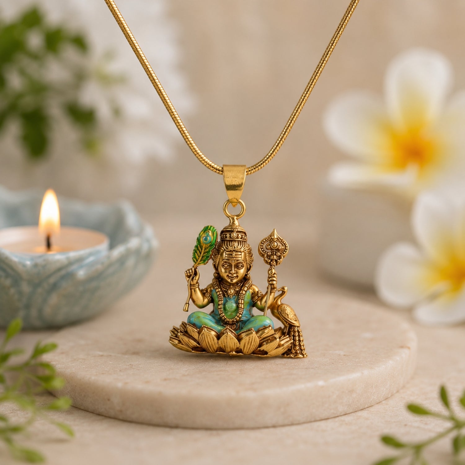 Divine Gold Plated 925 Silver Bala Murugan Lotus Pendant