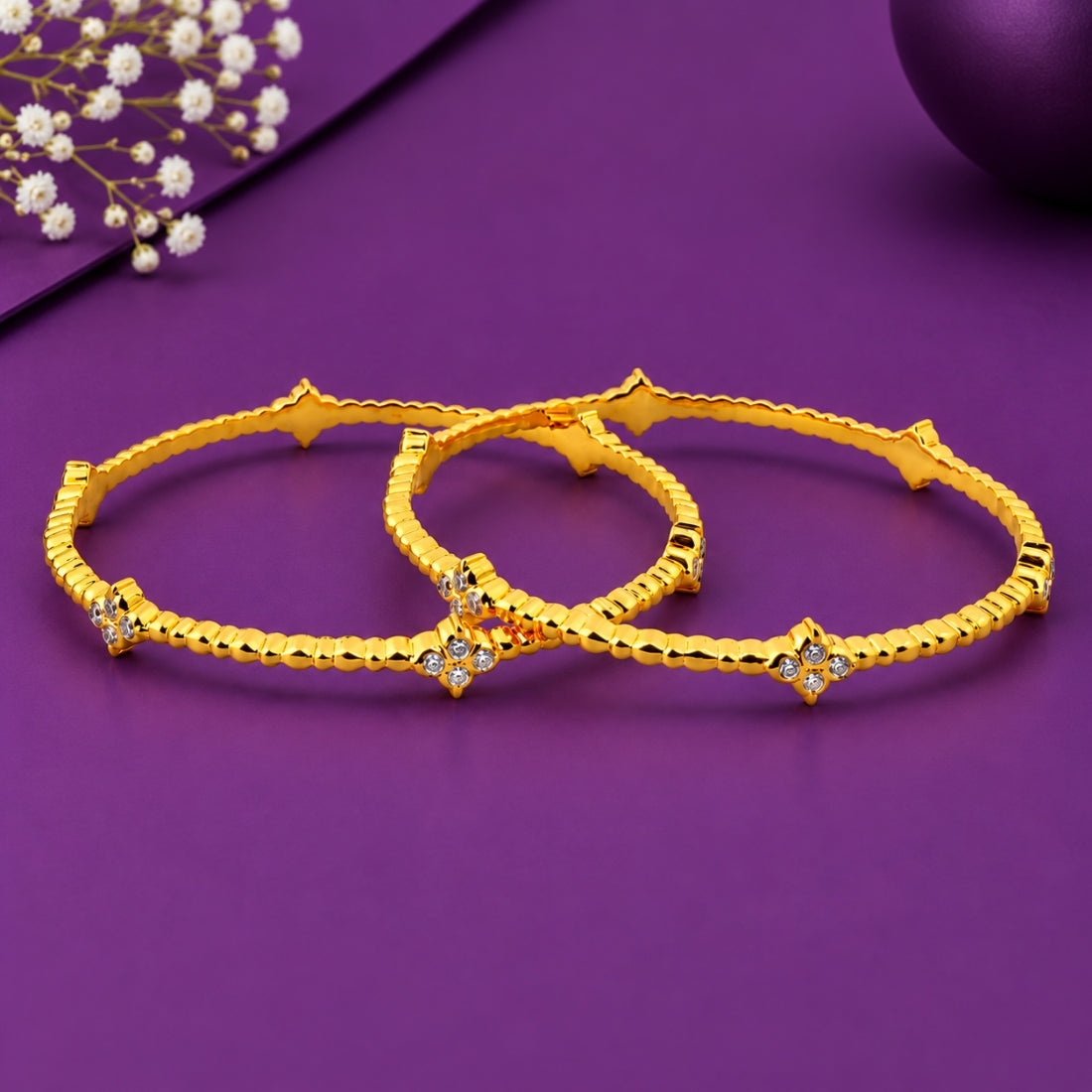 The Astral Clover Beaded Stackable Bangles (Set of 2 in 925 Sterling Silver with 22K Gold Plating)