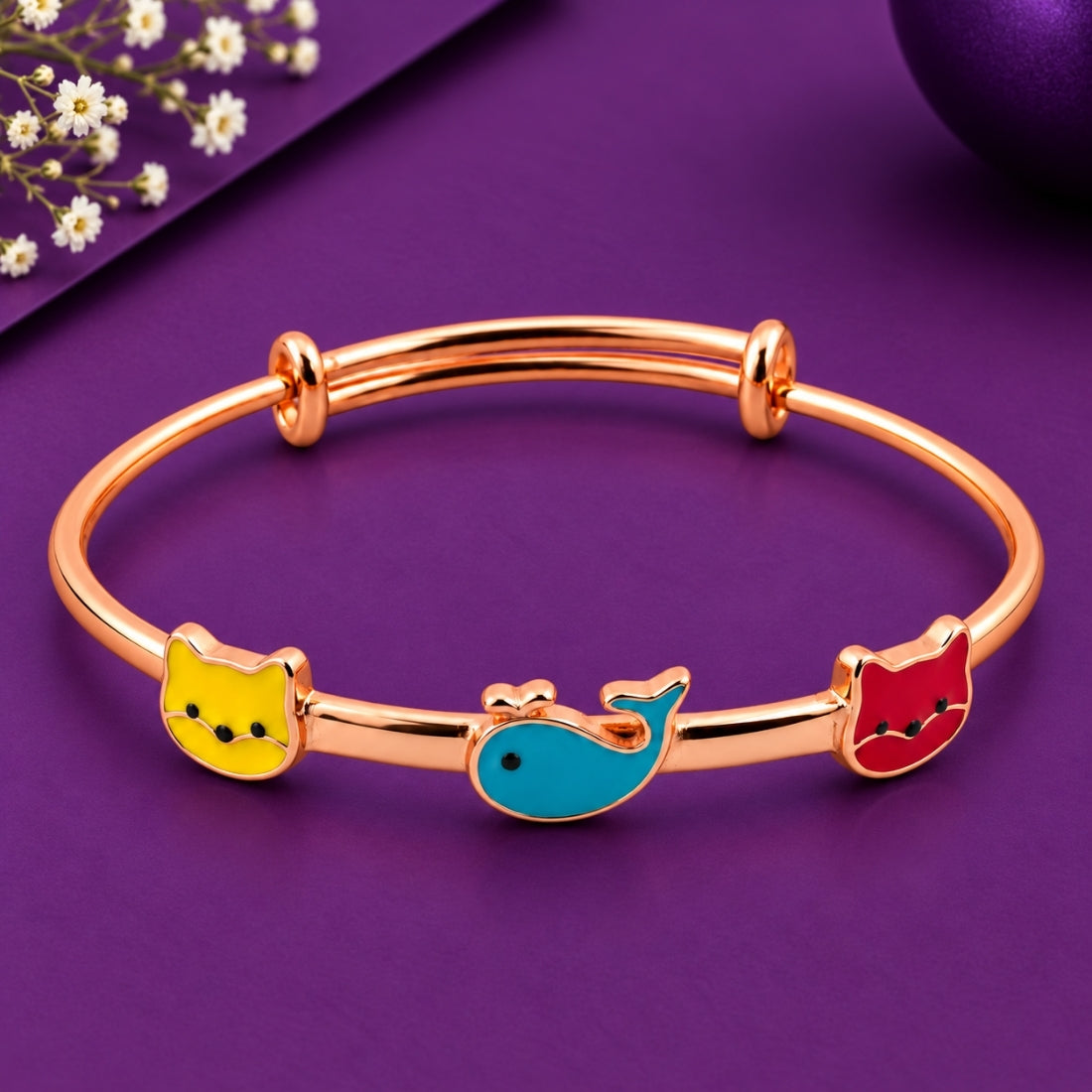 Ocean & Friends 925 Sterling Silver Adjustable Kids Kadas (Rose Gold Finish)