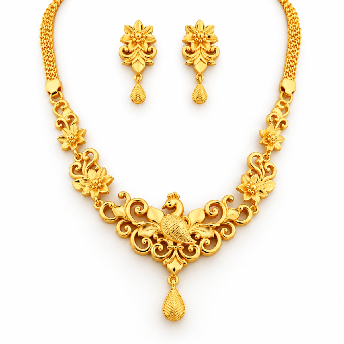 Royal Mayura Vine Heritage 925 Silver Necklace Set