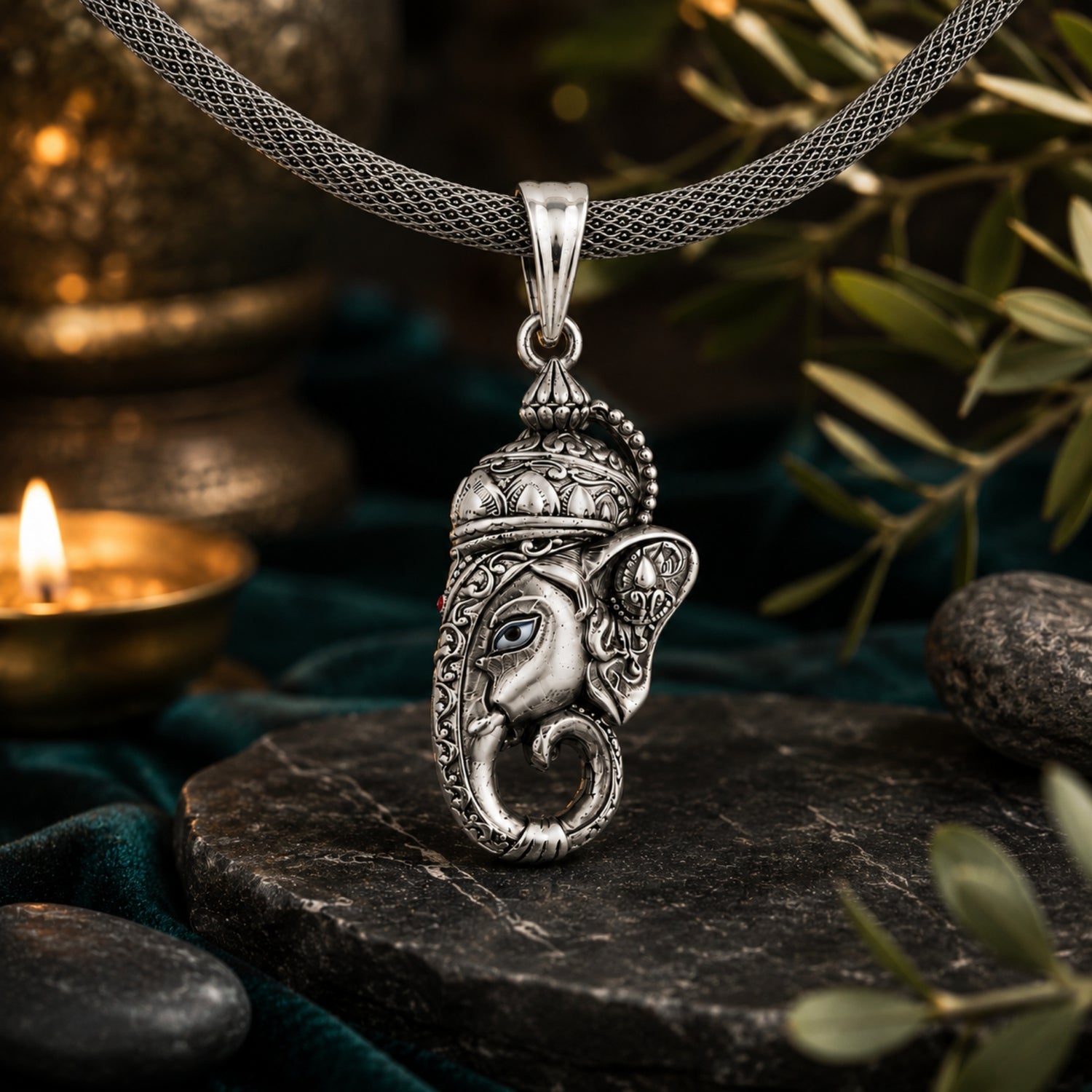 Sacred Ganesha Face 925 Sterling Silver Pendant