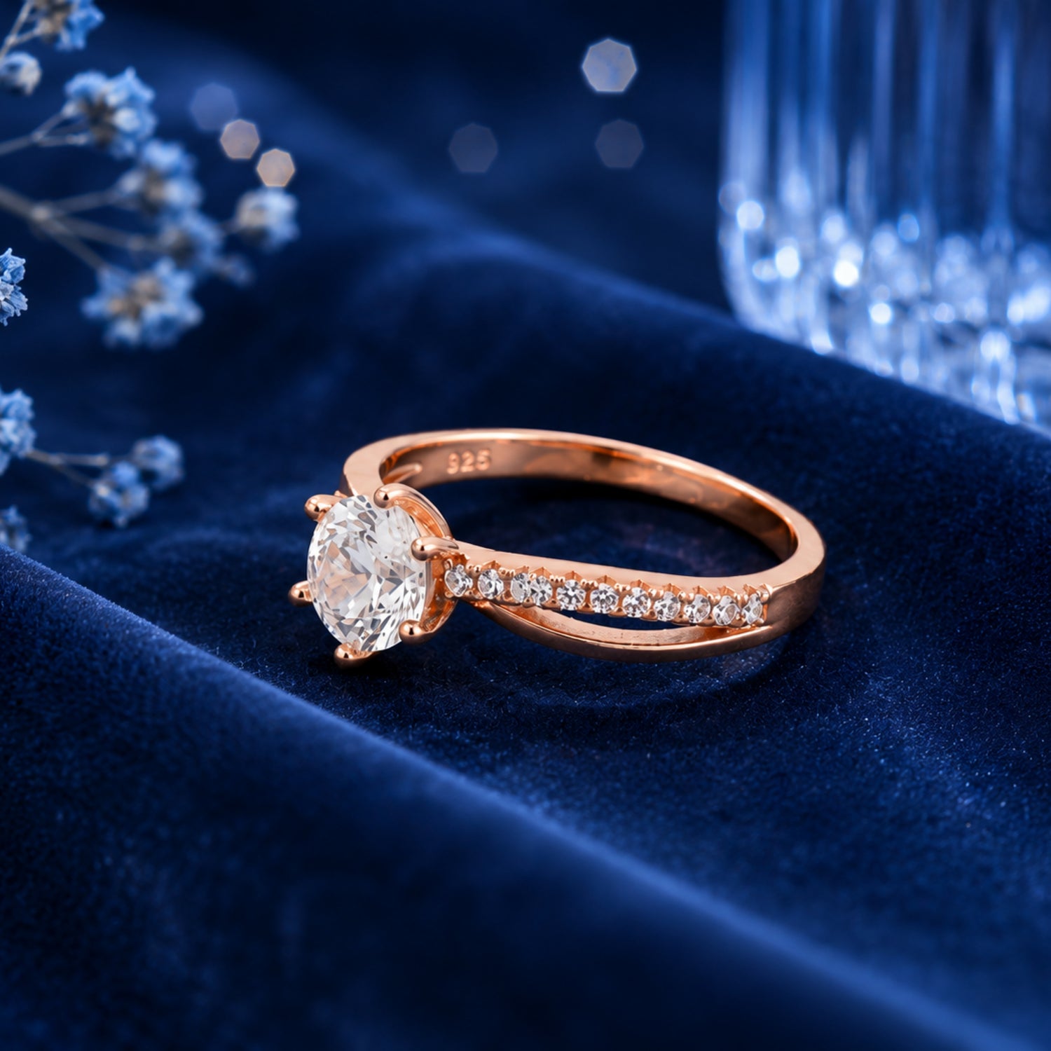 Starlight Solitaire Split-Shank 925 Sterling Silver Ring