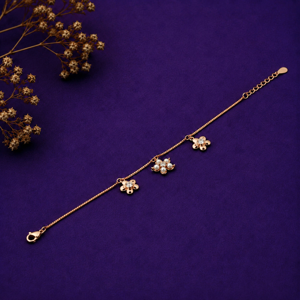 The Rose Gold Blossom & Pearl Dangle Bracelet