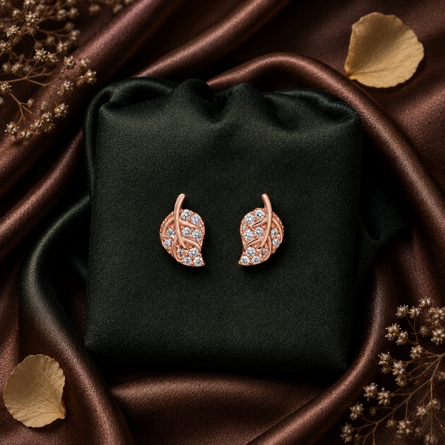 Pavé Leaf Lattice 925 Pure Sterling Silver Stud