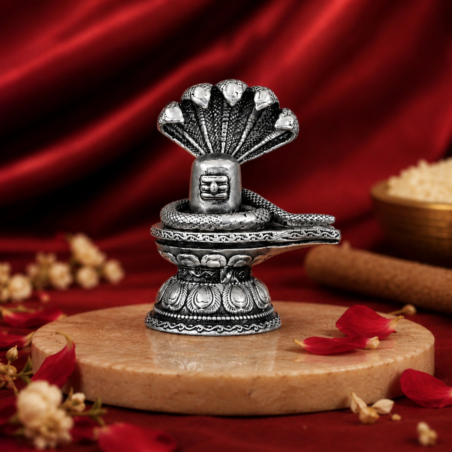 925 Pure Silver Antique Padaga Shivalingam with Panchamukhi Naag.
