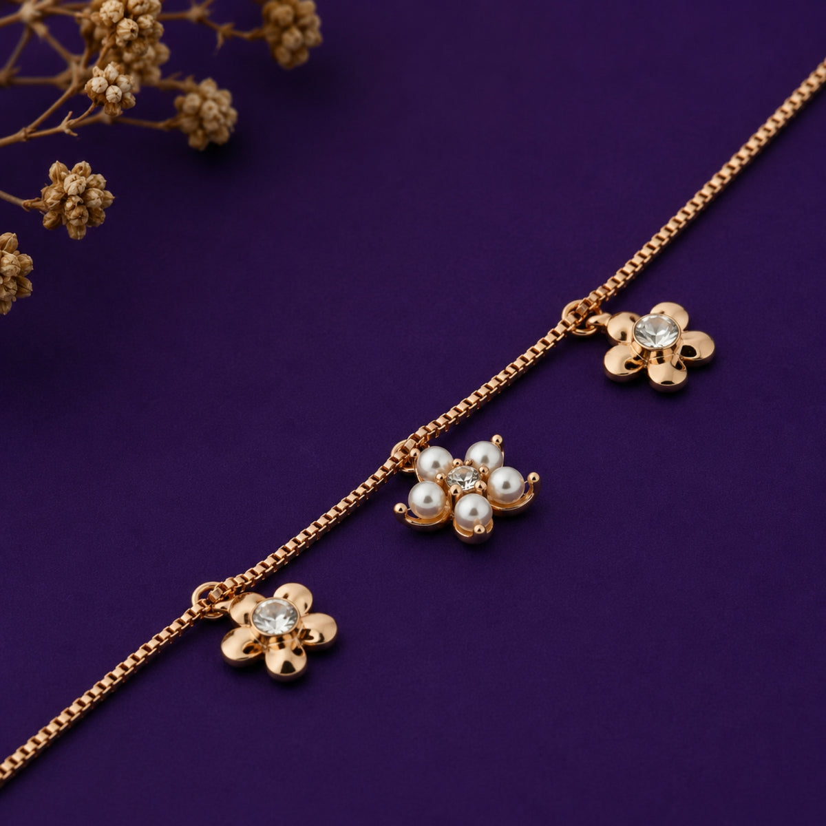The Rose Gold Blossom & Pearl Dangle Bracelet