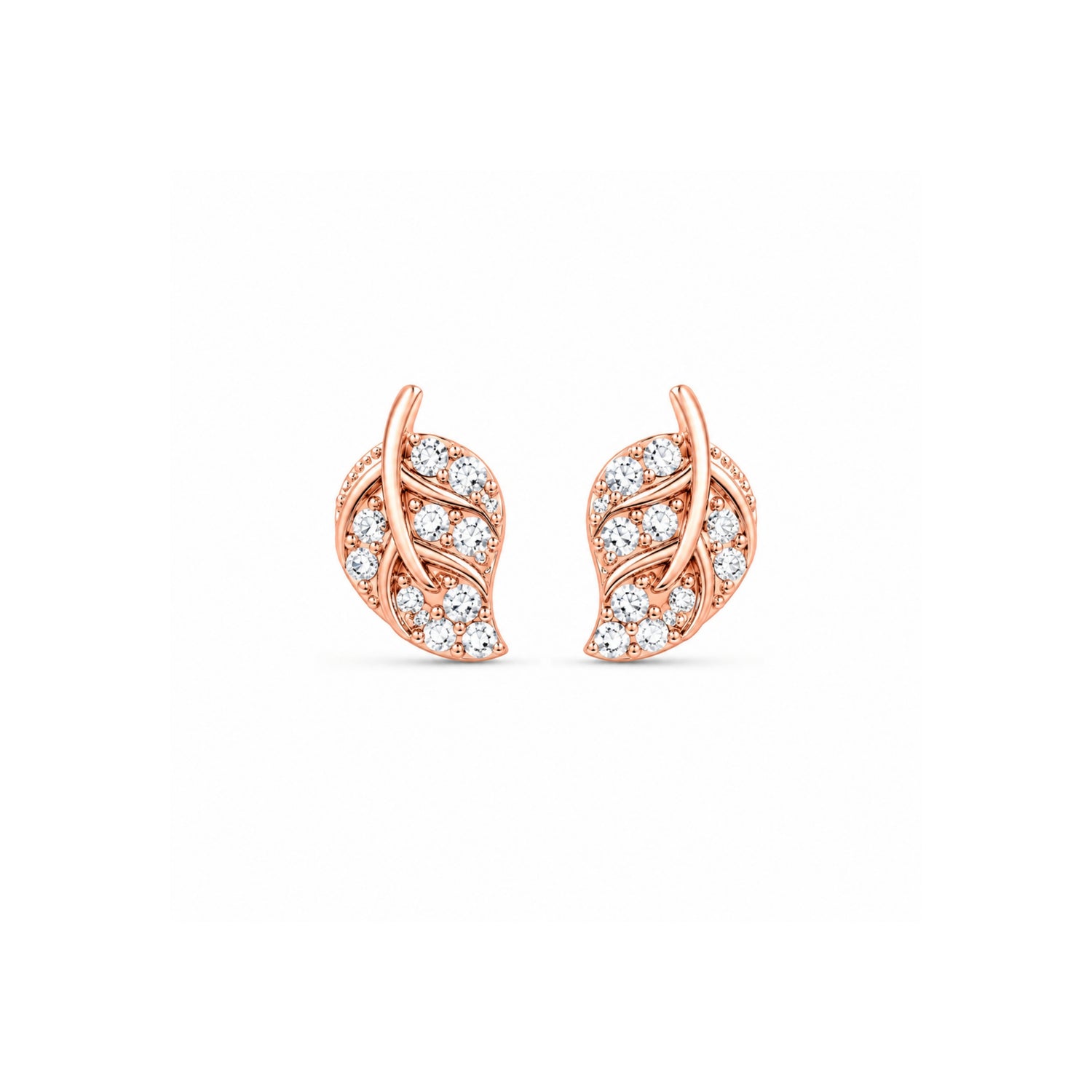 Pavé Leaf Lattice 925 Pure Sterling Silver Stud