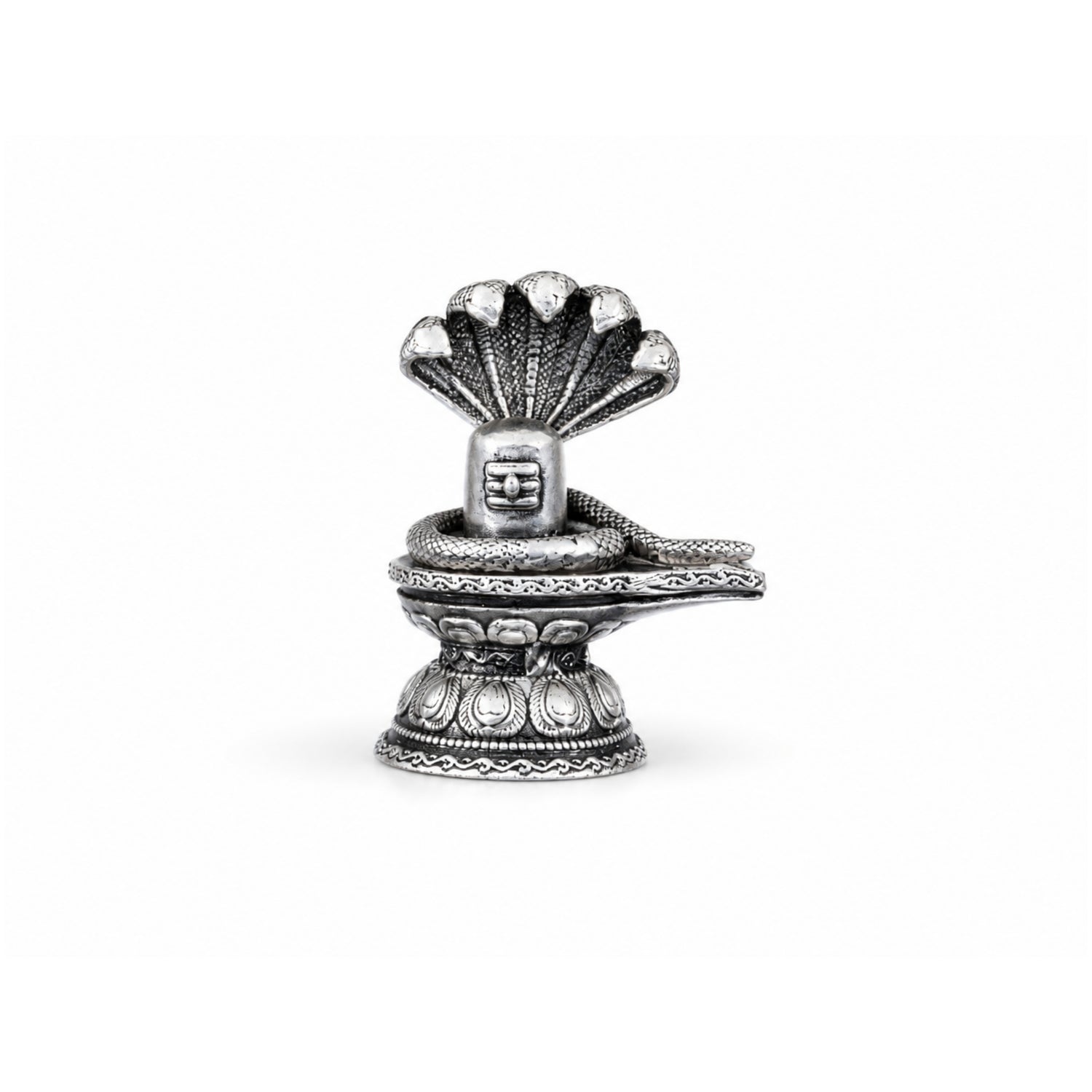 925 Pure Silver Antique Padaga Shivalingam with Panchamukhi Naag.