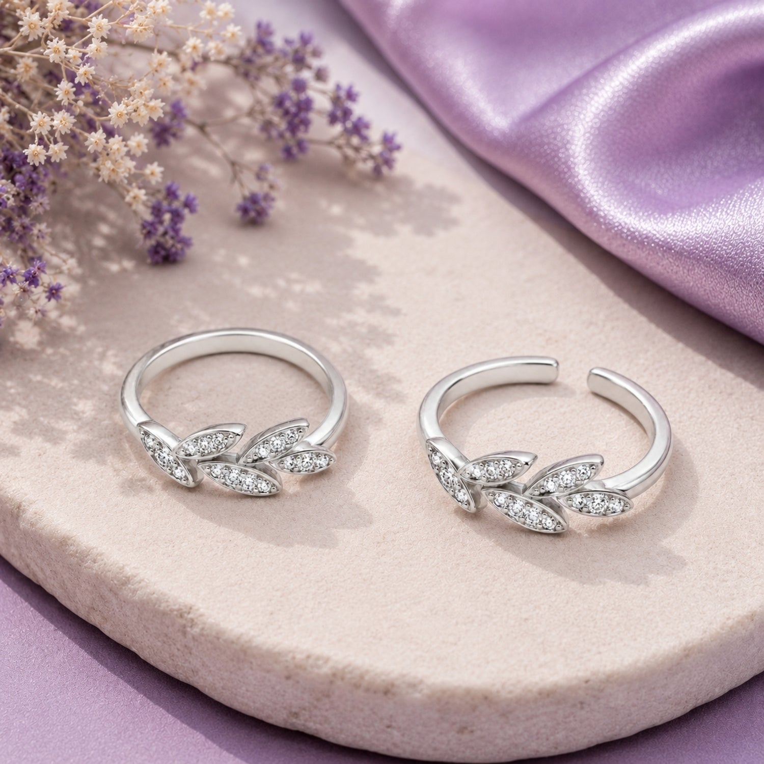 Silver Laurel Vine Adjustable 925 Sterling Silver Toe Rings