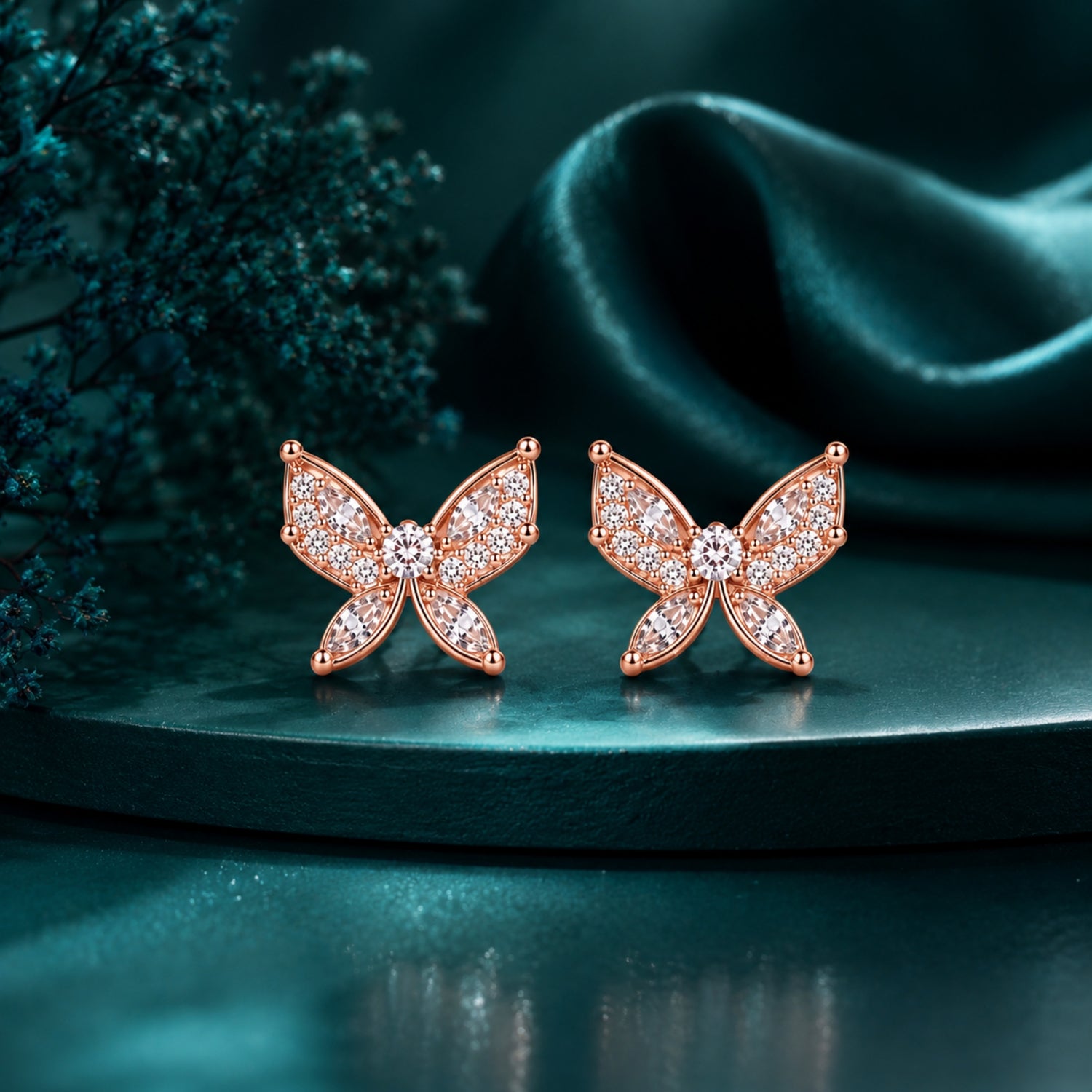 Fluttering Pavé Butterfly 925 Pure Sterling Silver Stud