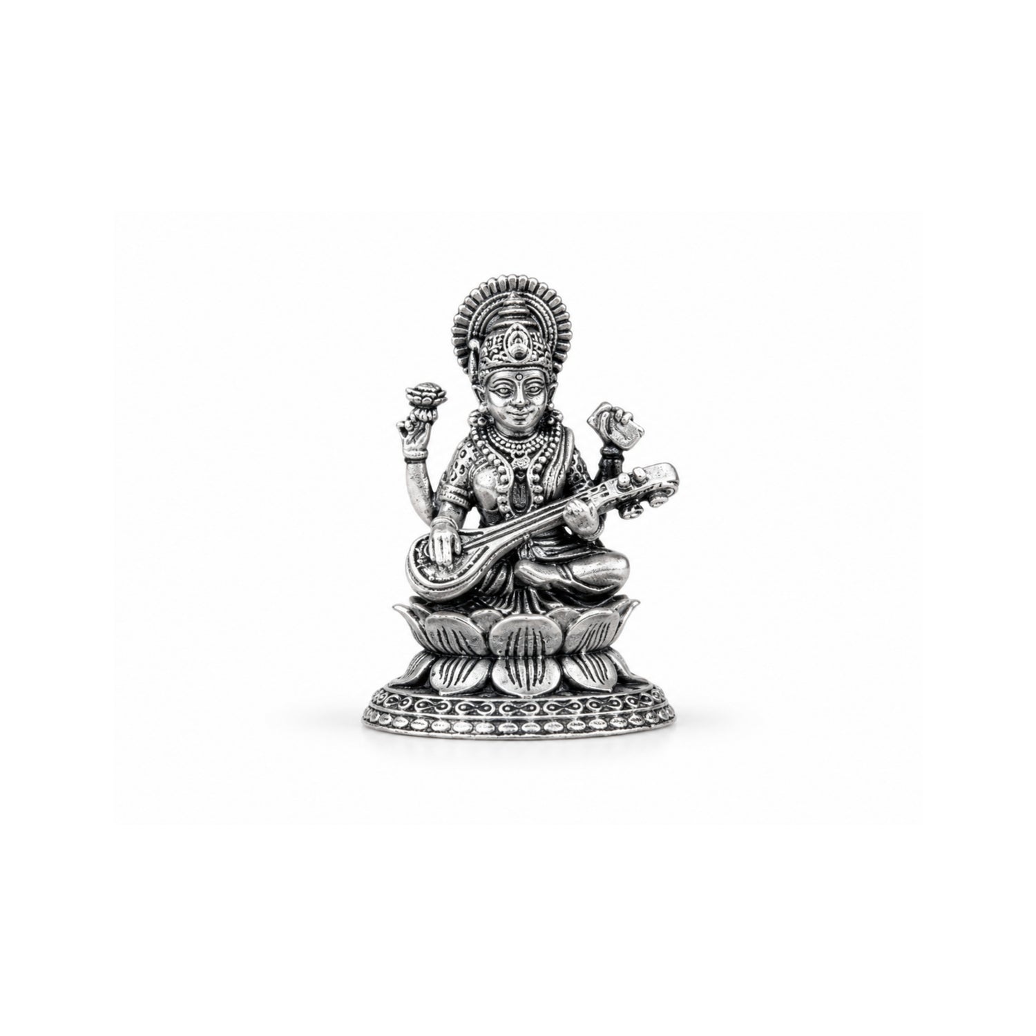 925 Pure Silver Antique Veena Saraswati Blessing Idol.
