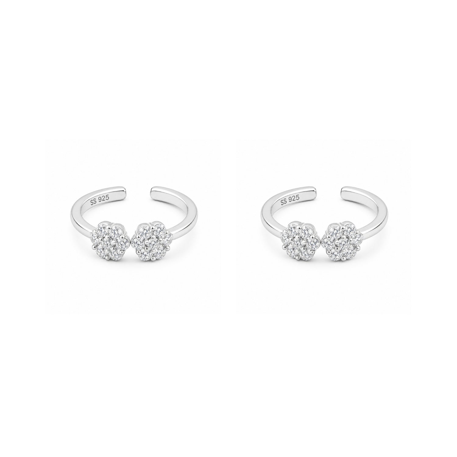 Shimmering Dual-Blossom Adjustable 925 Sterling Silver Toe Rings