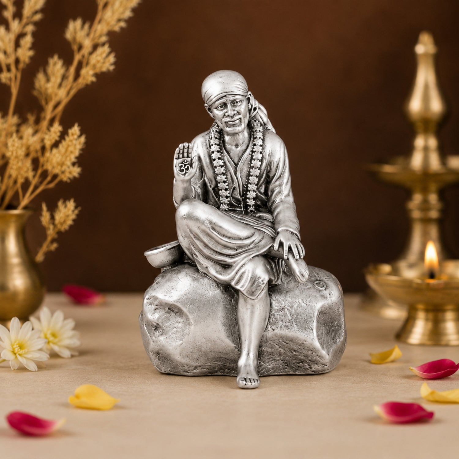 925 Pure Silver Antique Shirdi Sai Baba Blessing Idol