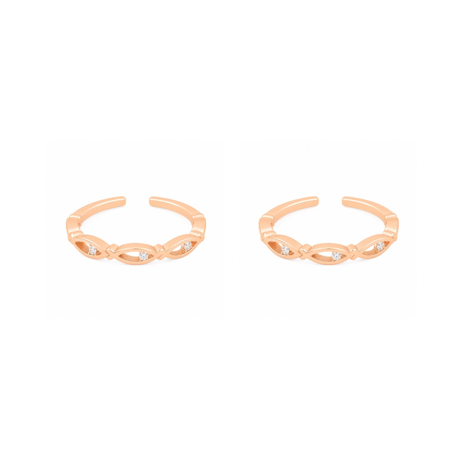 Vintage Marquise Adjustable 925 Silver Rose Gold Toe Rings