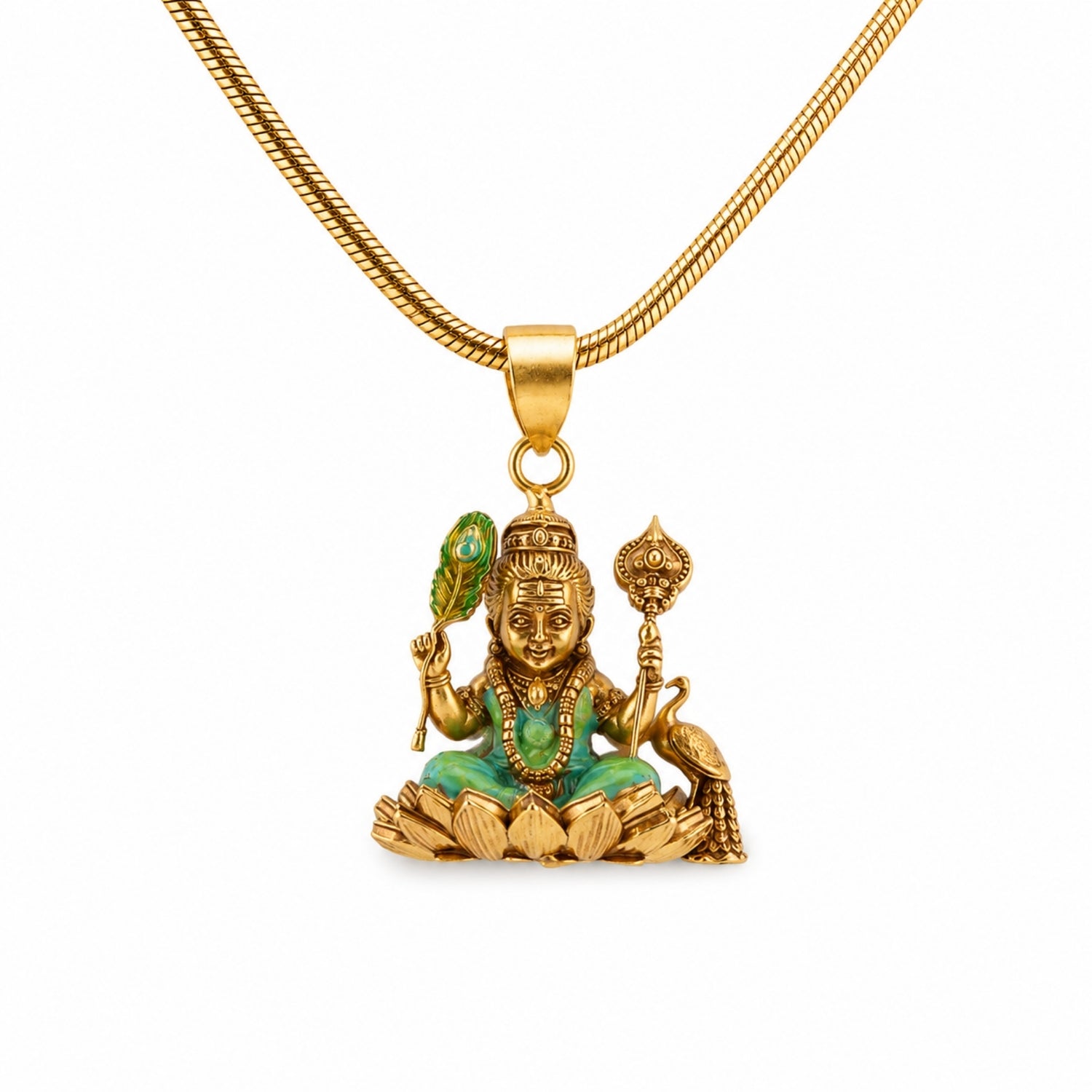 Divine Gold Plated 925 Silver Bala Murugan Lotus Pendant