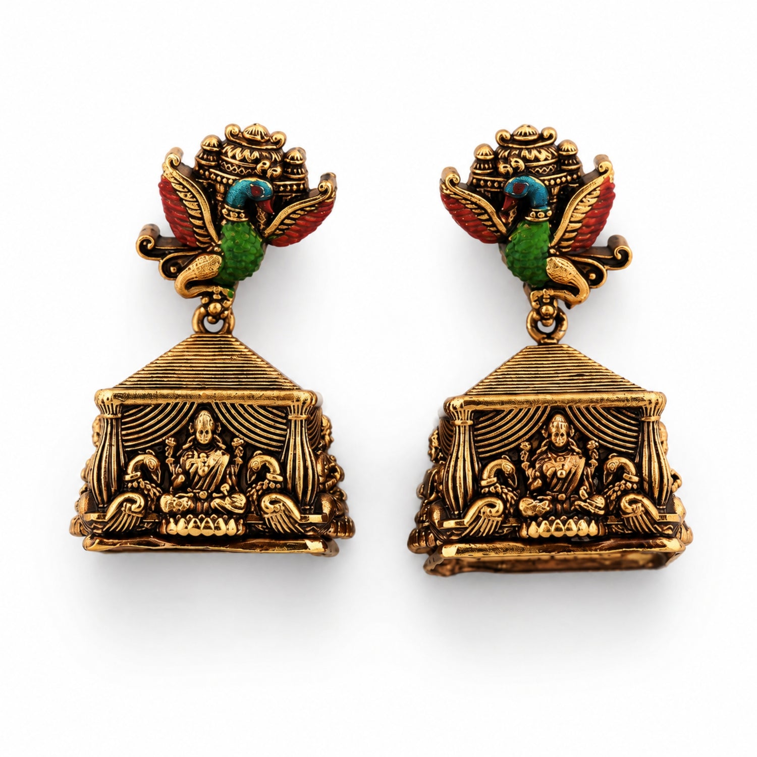 Mayura-Lakshmi Mandapam Antique 925 Silver Jhumkas