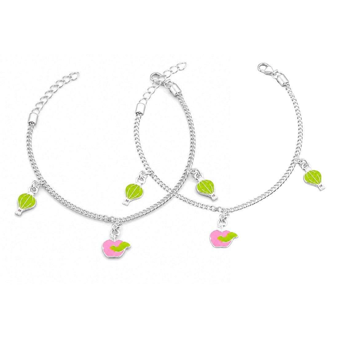 Orchard Breeze 925 Silver Kids Apple & Balloon Anklet Pair