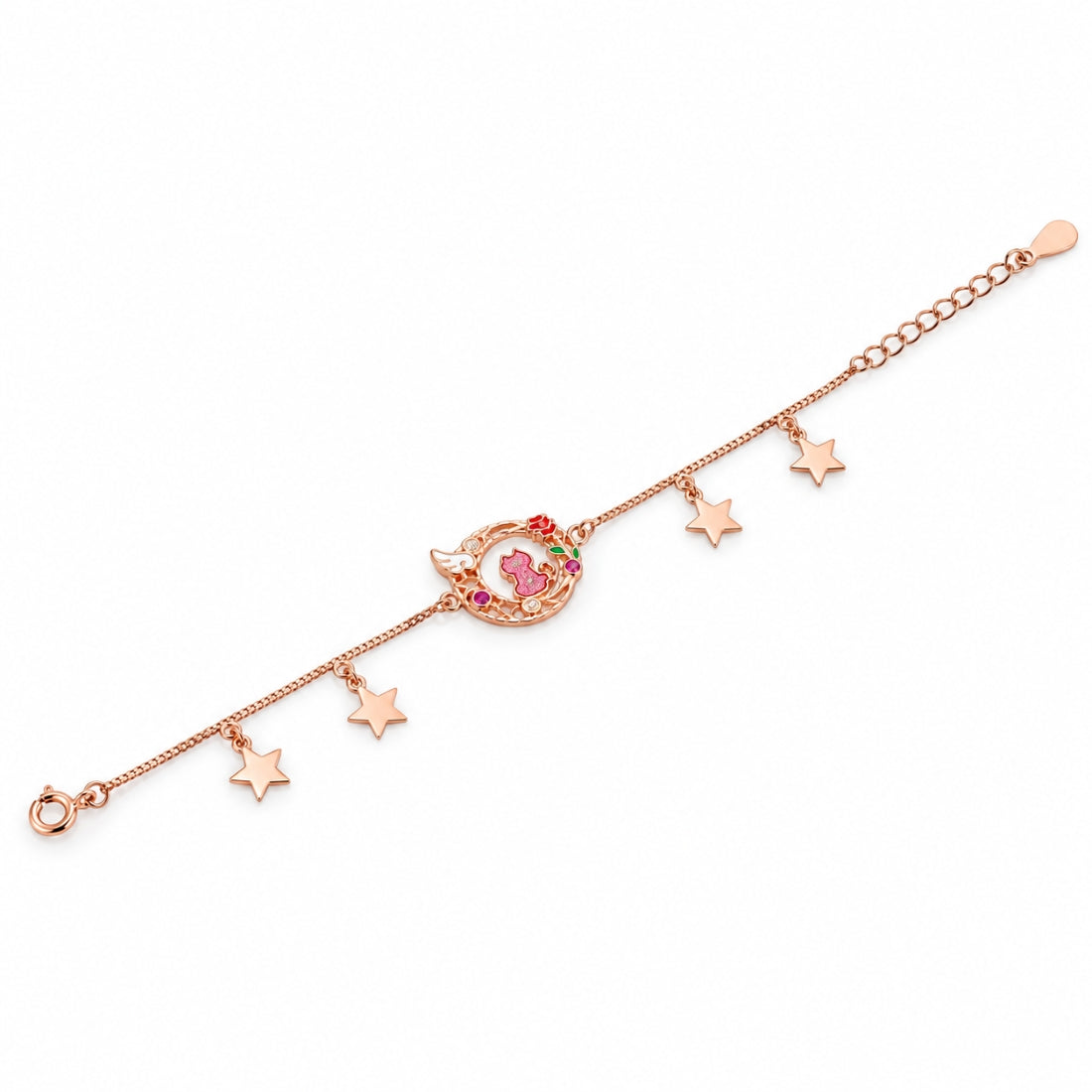 Celestial Kitty 925 Sterling Silver Rose Gold Crescent Moon & Stars Kids Bracelet