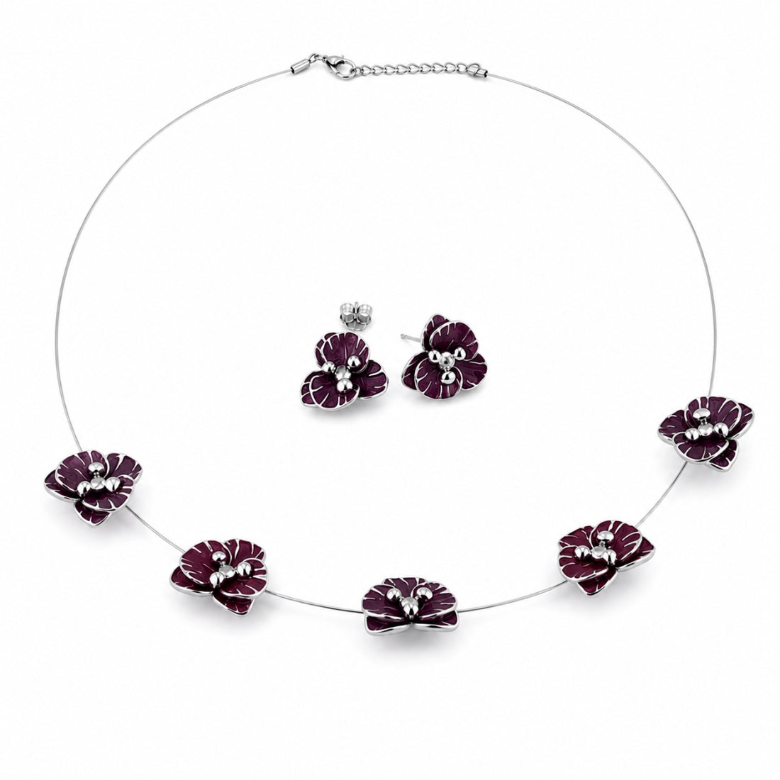 The Crimson Velvet Floating Wire 925 Silver Necklace Set