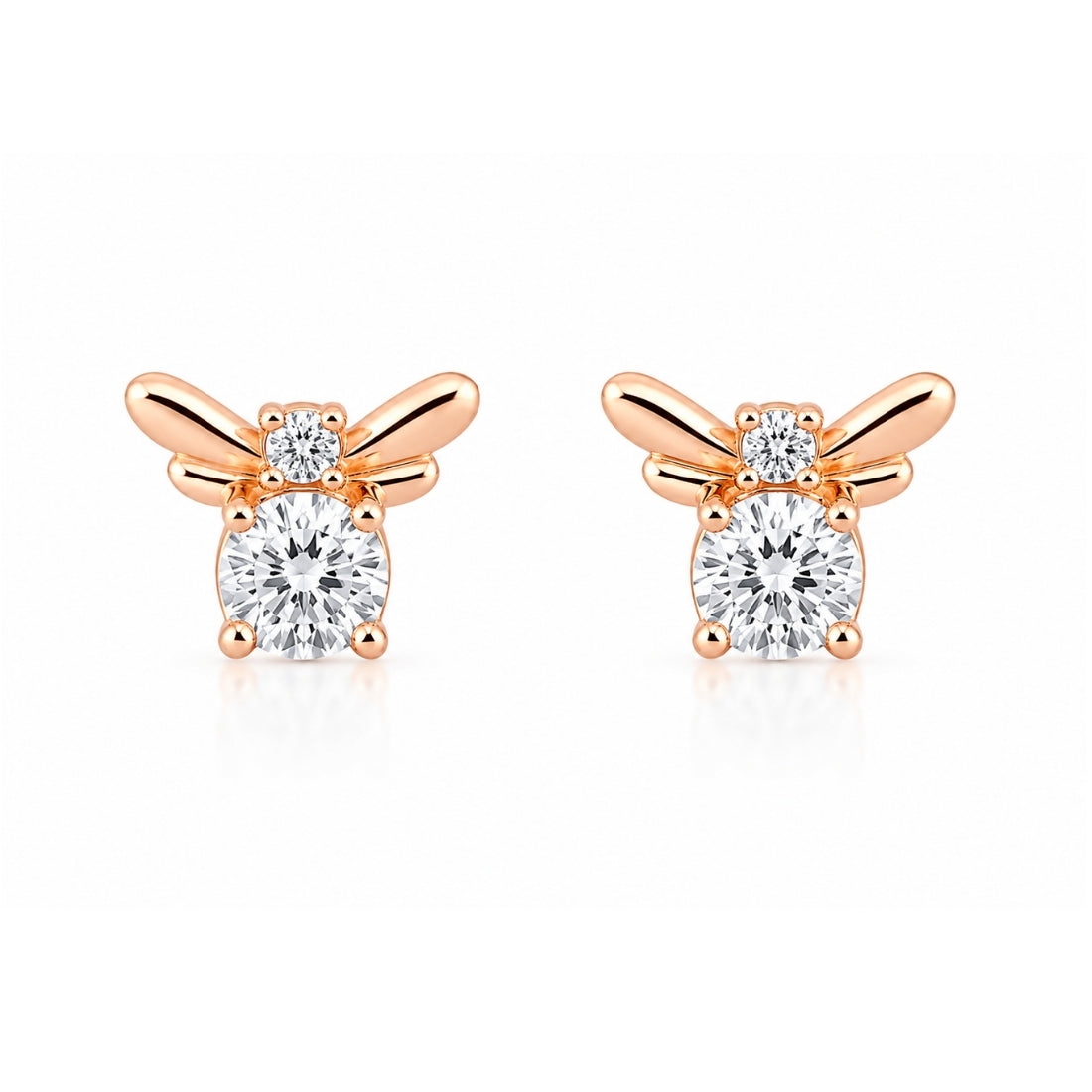 Rose Gold Honeybee Solitaire Stud Earrings