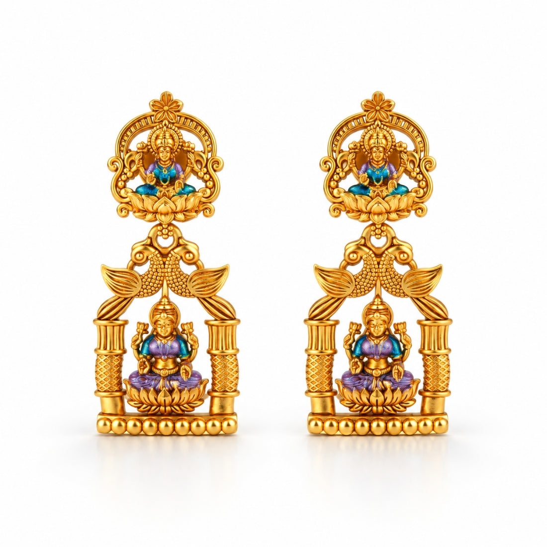 The Royal Lakshmi Mandap Heritage Drop Earrings in 925 Sterling Silver