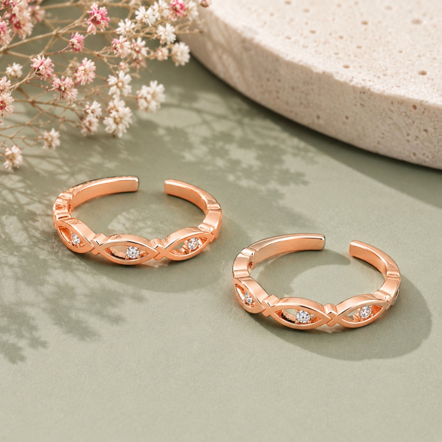 Vintage Marquise Adjustable 925 Silver Rose Gold Toe Rings