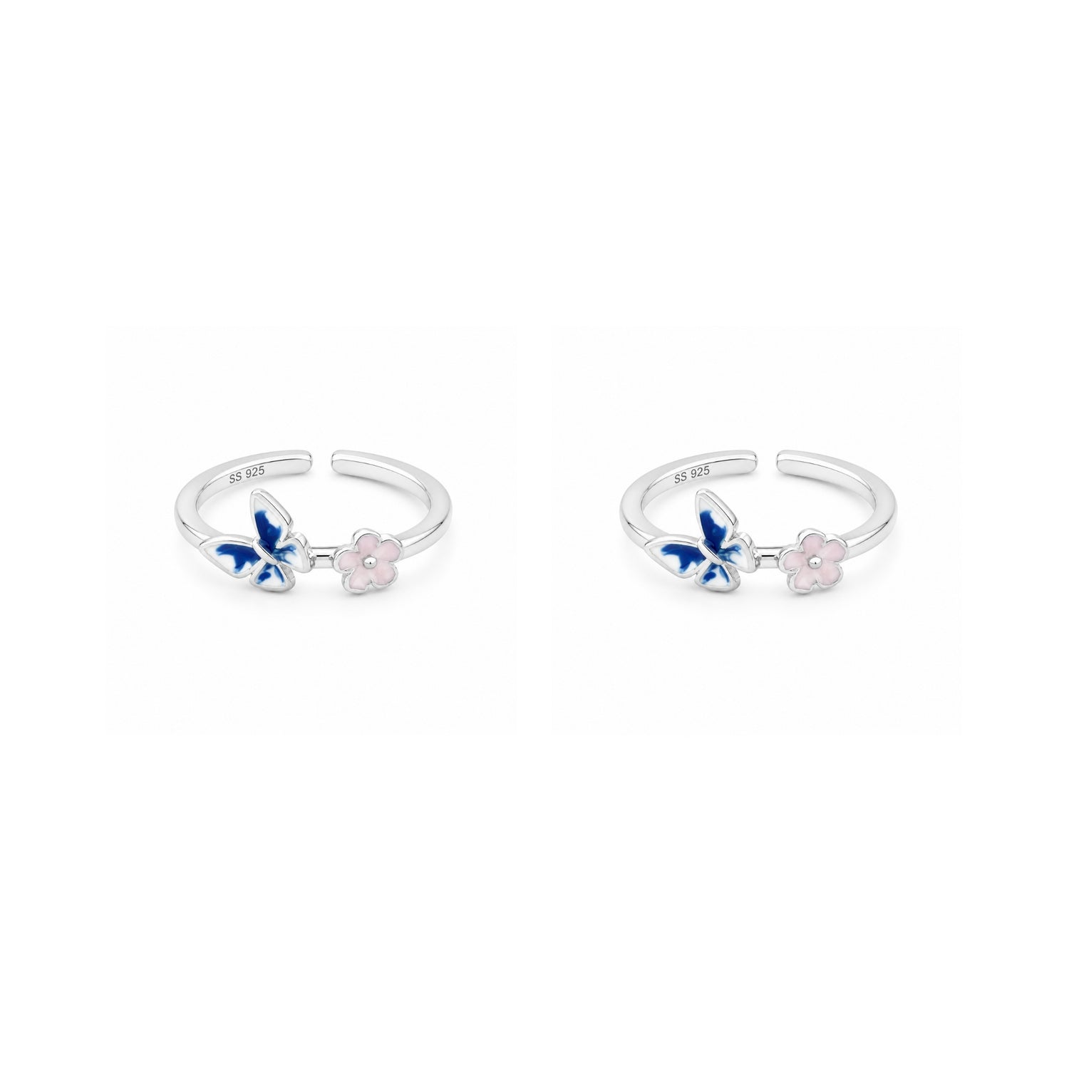 Enchanted Garden Butterfly & Cherry Blossom Adjustable 925 Silver Toe Rings