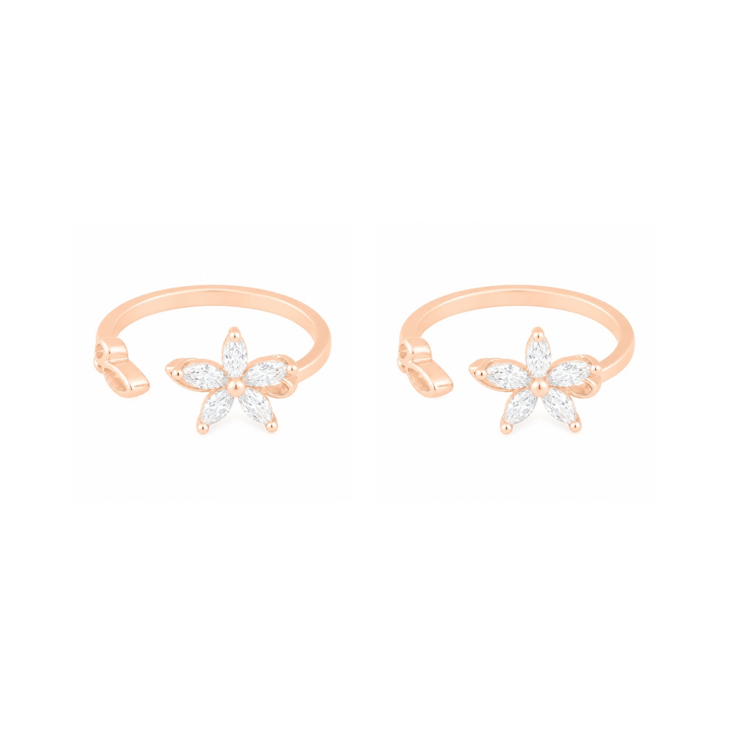 Marquise Jasmine Blossom Adjustable 925 Silver Rose Gold Toe Rings