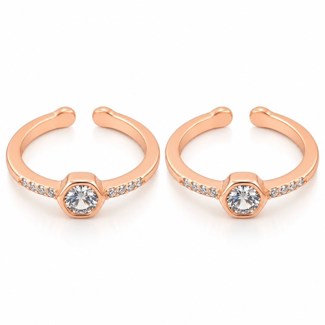 Modern Honeycomb Pavé Silver Toe Rings