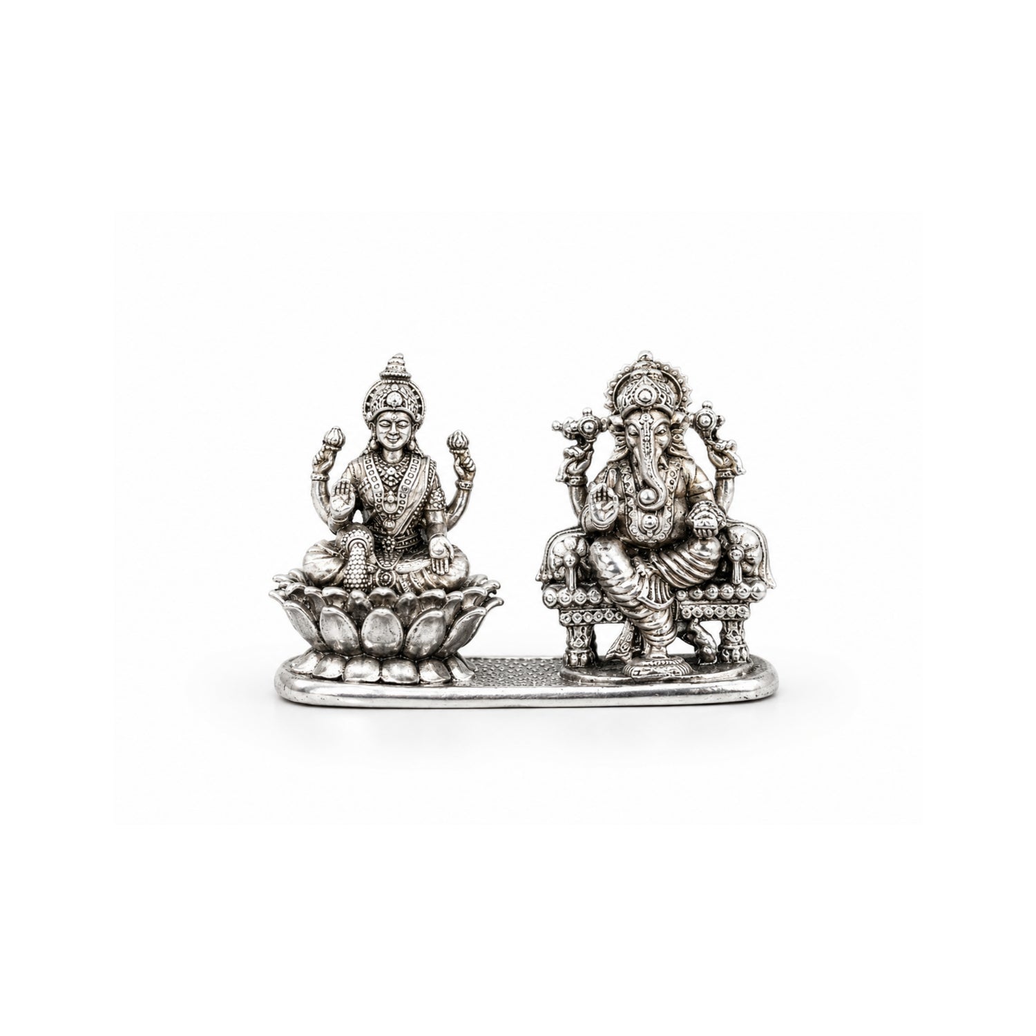 925 Pure Silver Antique Lakshmi Ganesha Dual Idol on Stand.
