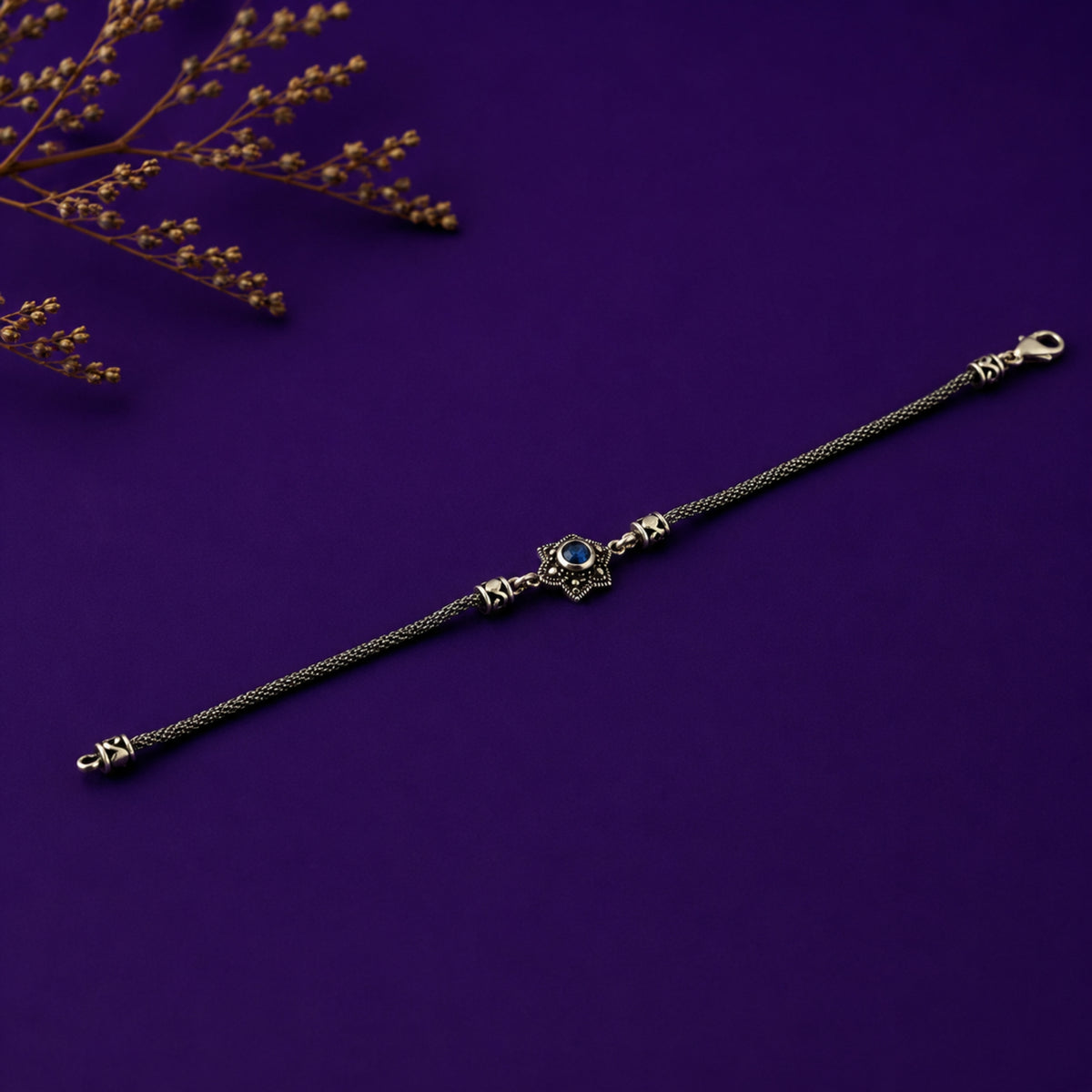 The Royal Sapphire Star Oxidized Silver Bracelet