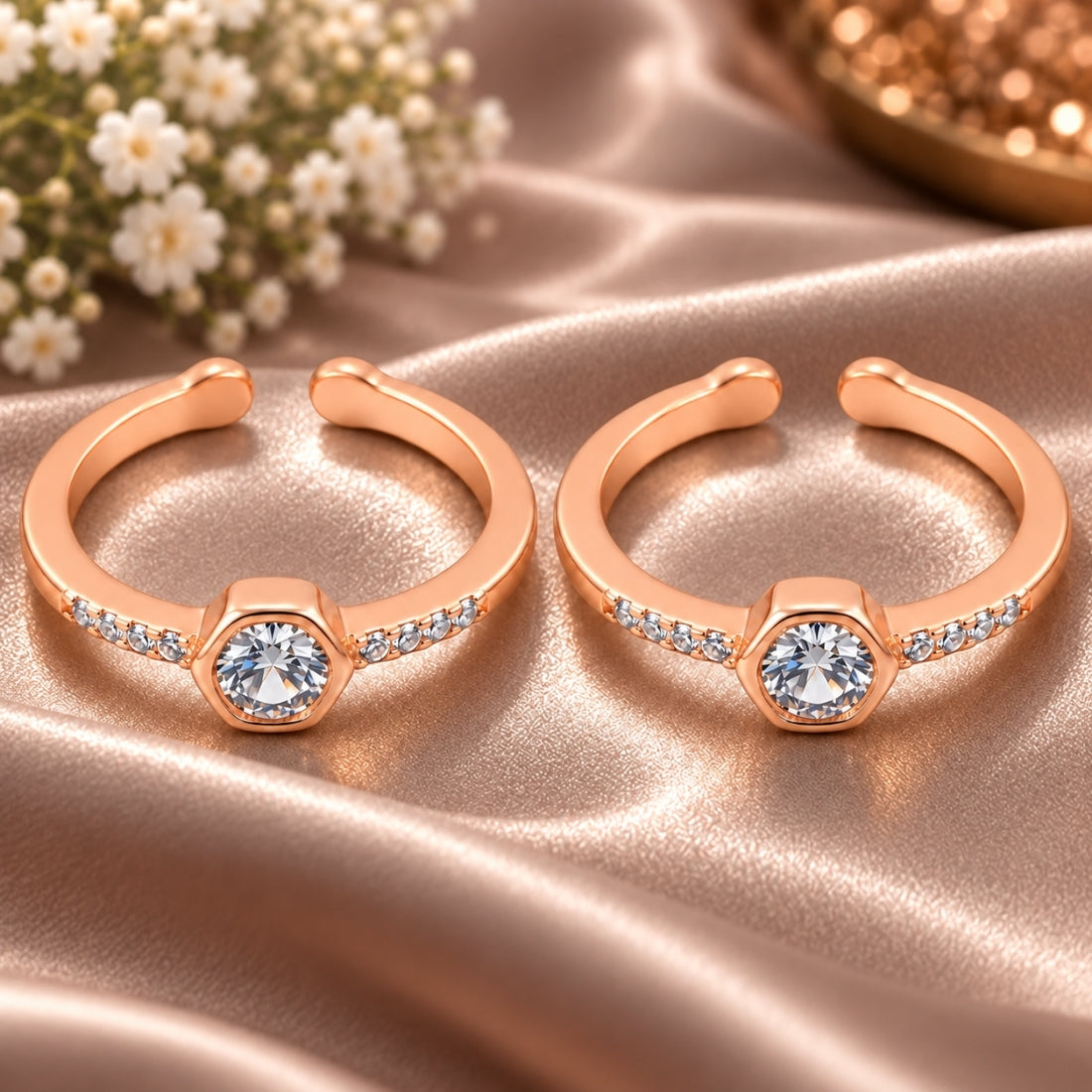 Modern Honeycomb Pavé Silver Toe Rings