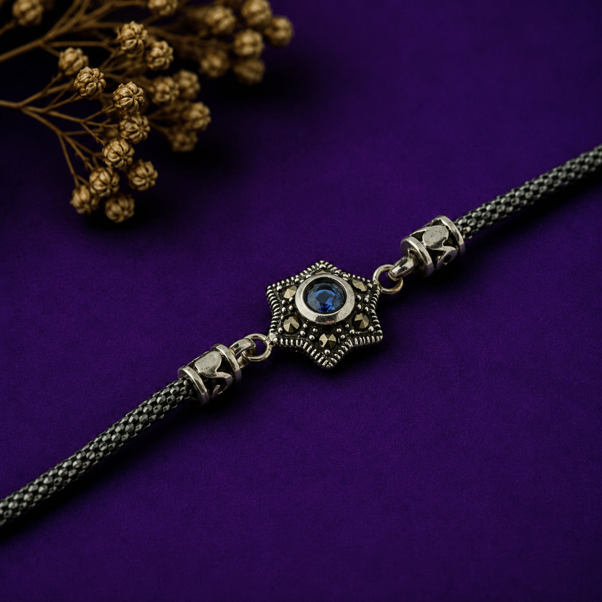 The Royal Sapphire Star Oxidized Silver Bracelet