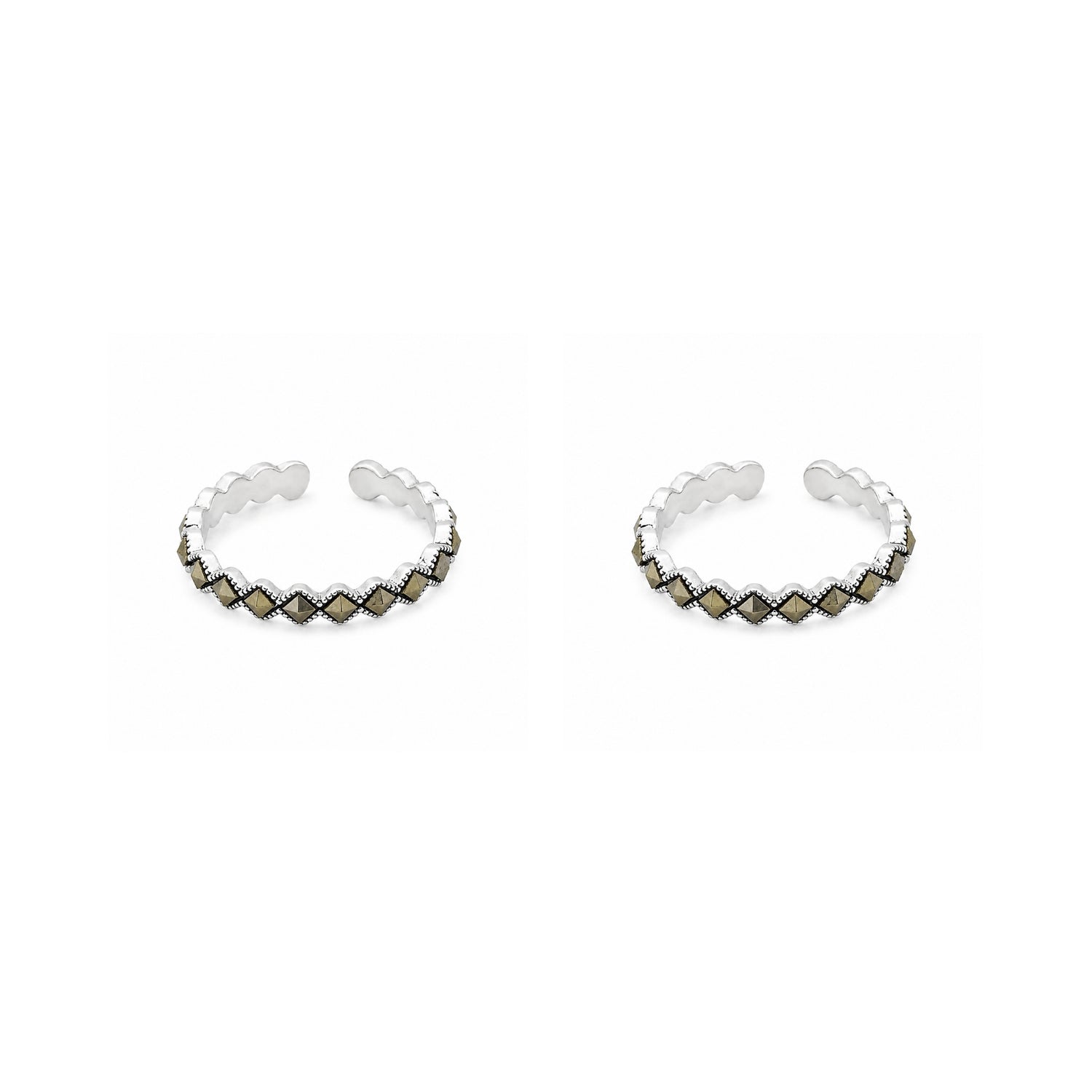 Vintage Marcasite Eternity Adjustable 925 Silver Toe Rings