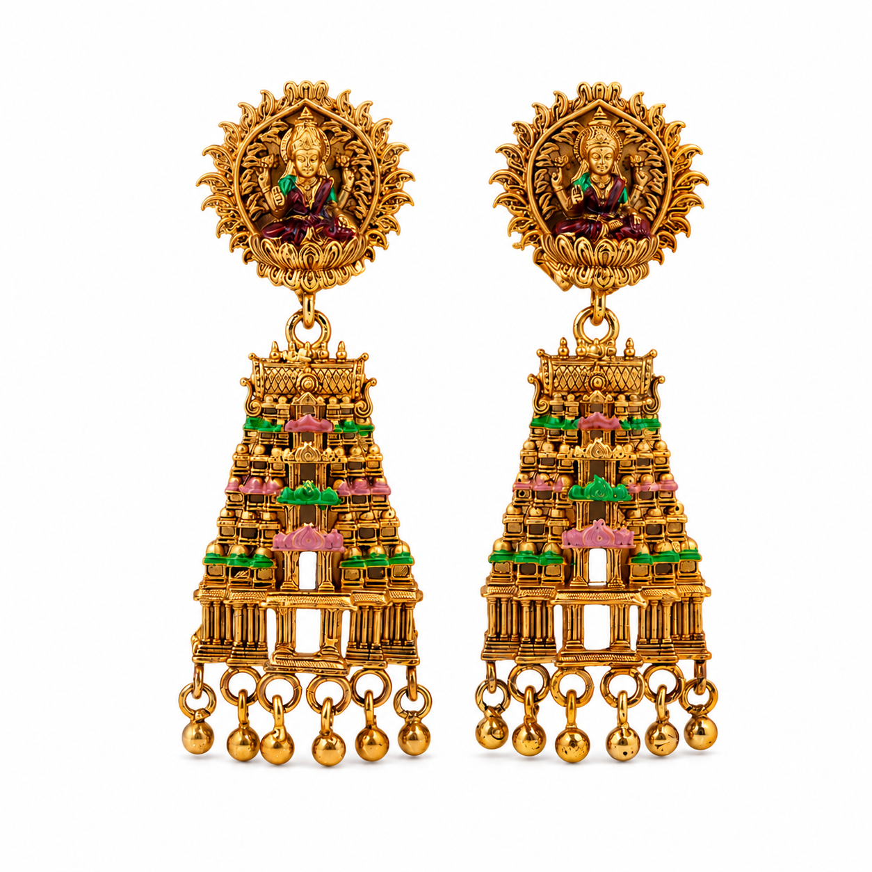 Imperial Lakshmi Gopuram Multicolored Gold-Plated 925 Silver Drops