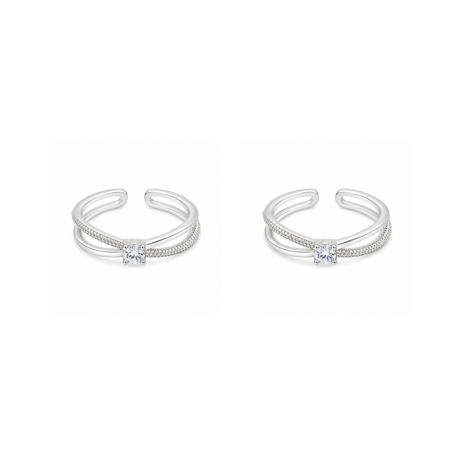 Stardust Solitaire Dual-Band Adjustable 925 Silver Toe Rings